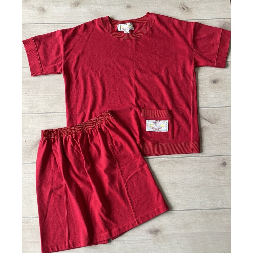 Vintage HM ABERNATHY Womens Size Medium Red Tshirt Skirt Two Piece Set Outfit